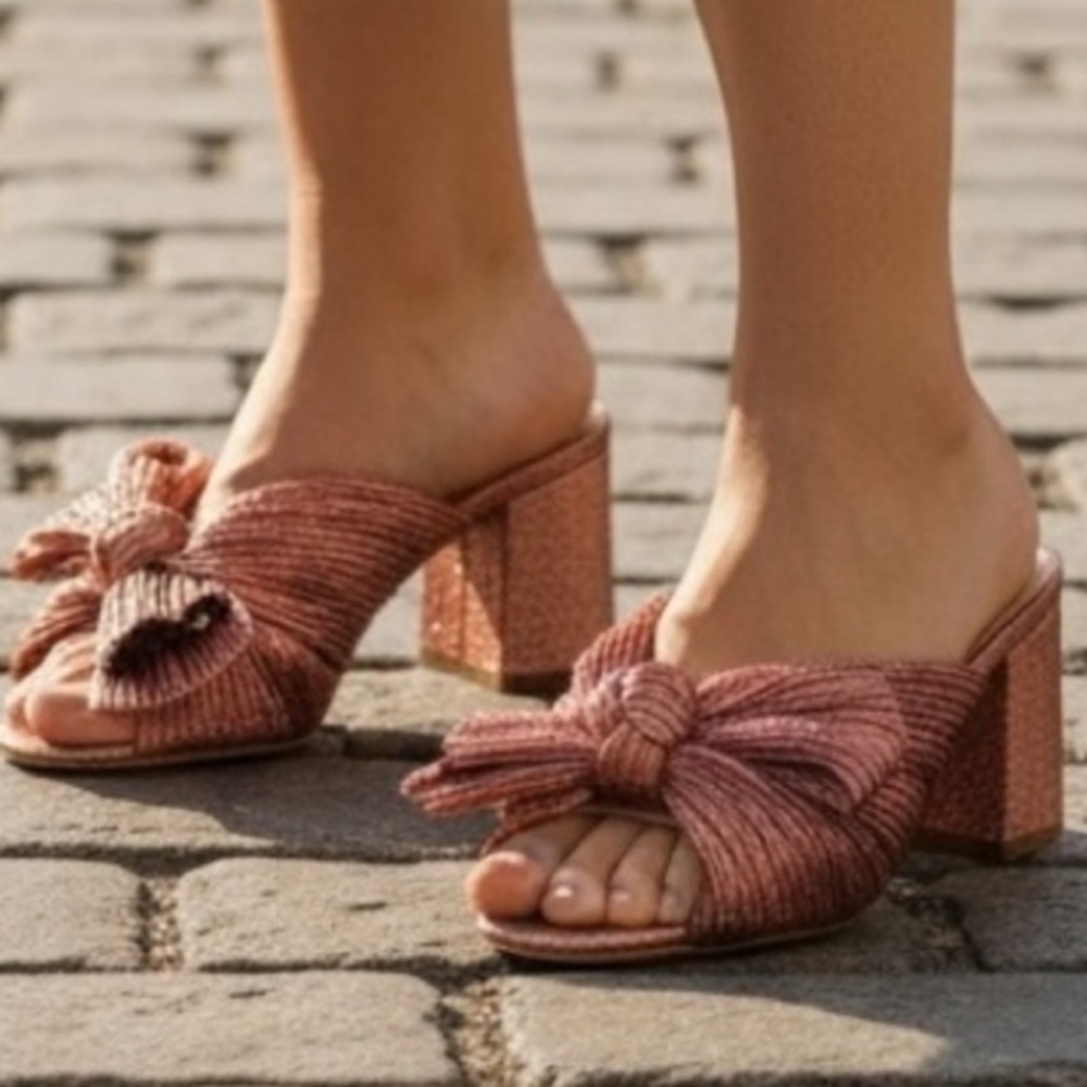 Loeffler Randall Metallic Rose Bow Mules